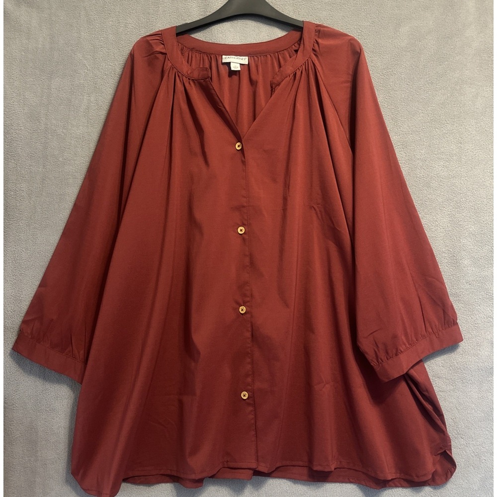 Catherines Button Up Shirt Top Plus Size 3X Burgundy Red Office Career Business